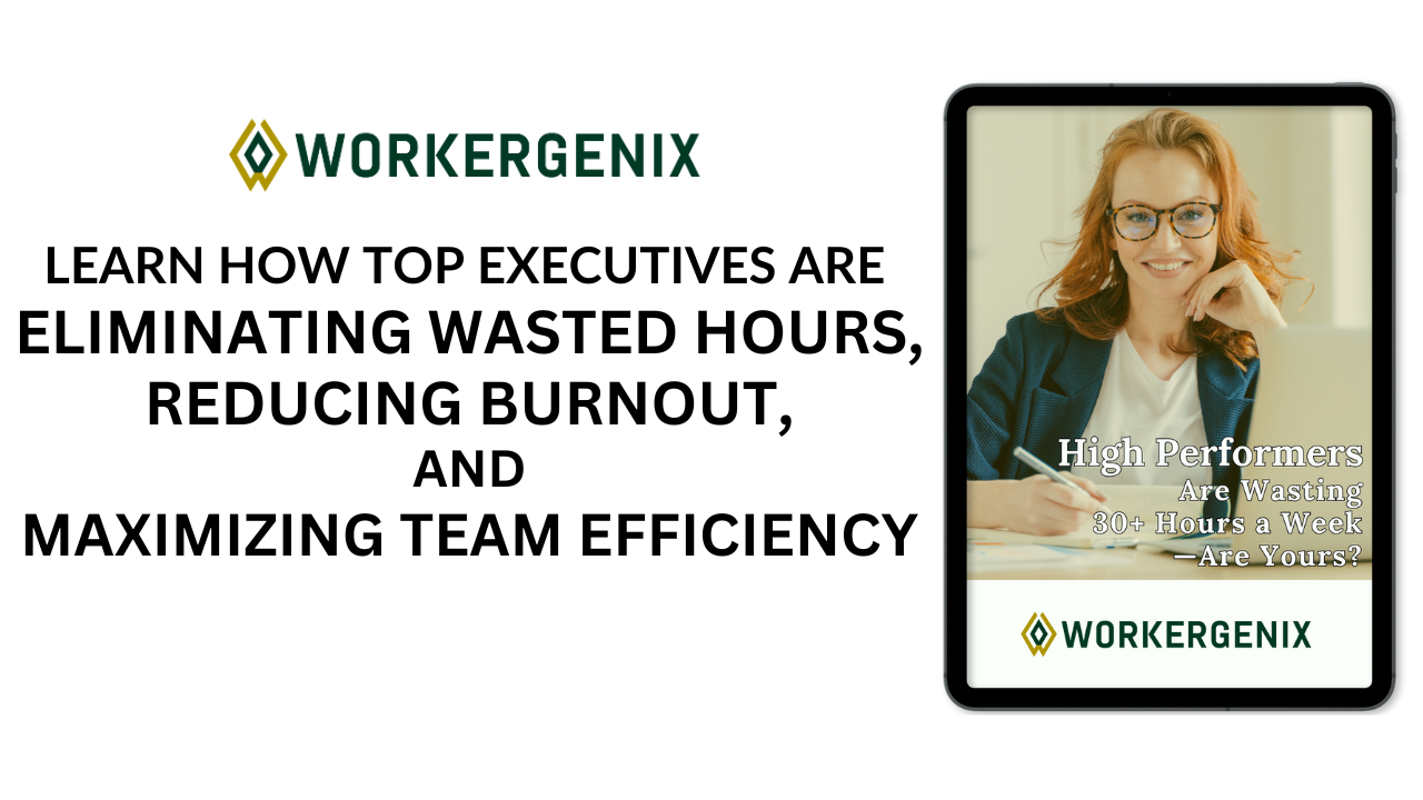 A smiling high performer in a professional setting, representing efficiency and engagement. The Executive’s Guide to Scaling High Performers helps leaders reduce burnout and maximize team productivity.