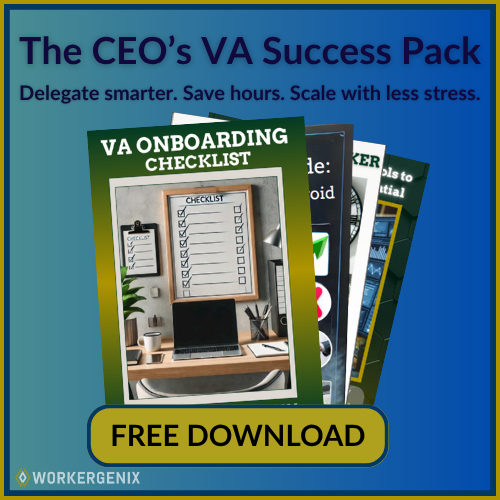 A collection of eBooks and guides titled ‘The CEO’s VA Success Pack’ offering essential tools, strategies, and productivity tips for virtual assistants.